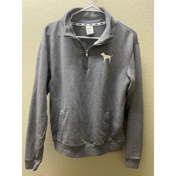 VICTORIA'S SECRET PINK DOG Sweatshirt Sz XS Pullover 1/4 Zip Long Sleeve Gray - Picture 4 of 4